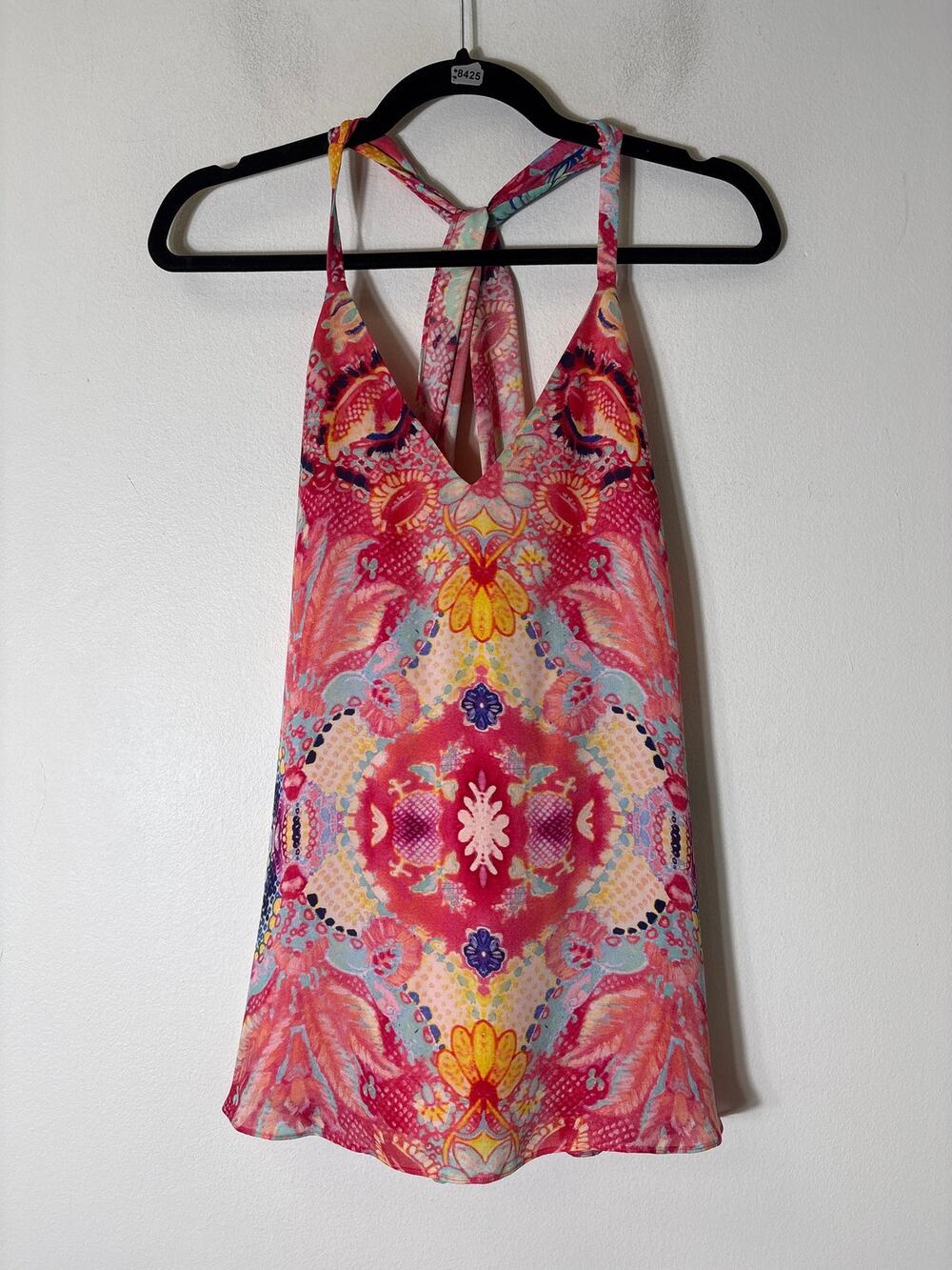 Haute Hippie Mulitcolored Silk Crossback V-Neck Top Sz S